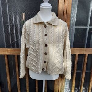 Cream Wool Cable Knit Cropped Cardigan -  Made in Ireland